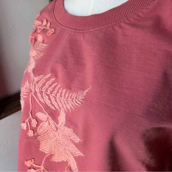 Anthropologie Fern and Floral Appliqué Embroidered Pink Crewneck Sweatshirt M - Picture 10 of 10